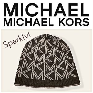 Michael Kors Metallic & Brown knitted logo beanie